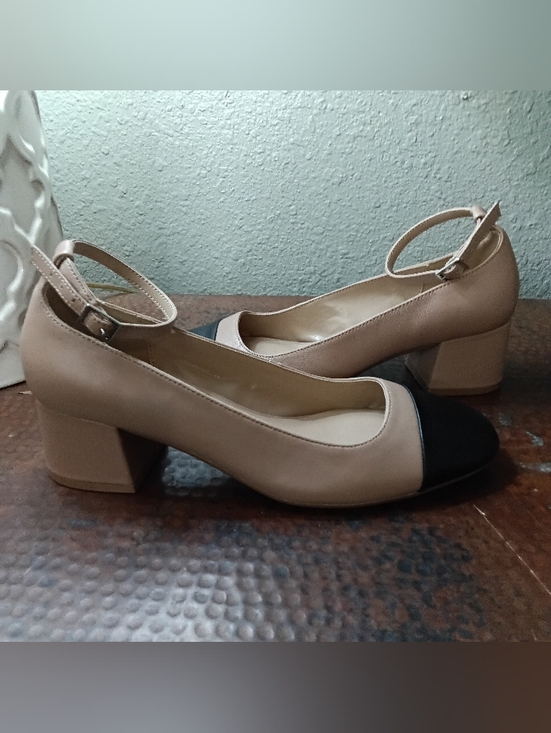 Steve Madden Sz. 8.5 Tan Colorblock Eli Ankle-Strap Two-Piece Block-Heel Pumps - Picture 9 of 16